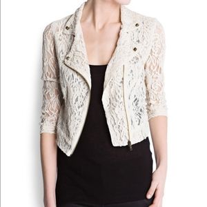 Mango Lace Biker Jacket in Natural